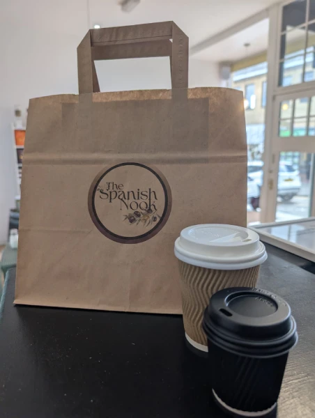 Spanish Nook takeaway bag with coffee to go, Dunfermline